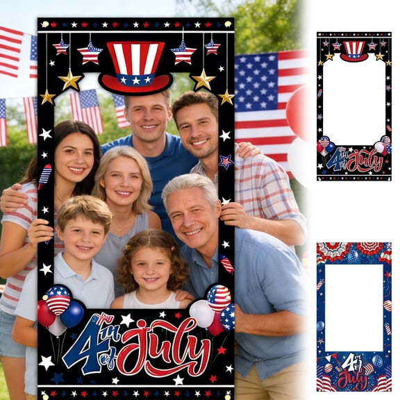 4th of July Photo Frame Backdrop Banner, Large 70.8x35.4in Independence Day Party Decoration with Cutout for Group Photos, Indoor/Outdoor Yard Photo Booth Prop