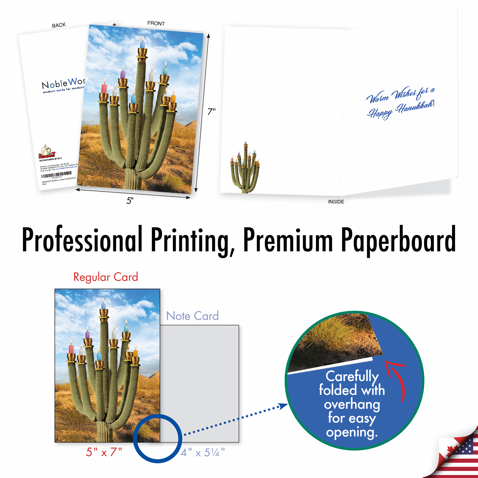 NobleWorks 12 Funny Chanukah Cards w/ 5x7 Envelopes, 1x12 Designs, For Men, Women, Jewish Holiday Cards - Prickly Menorah C3441HKG-B12x1