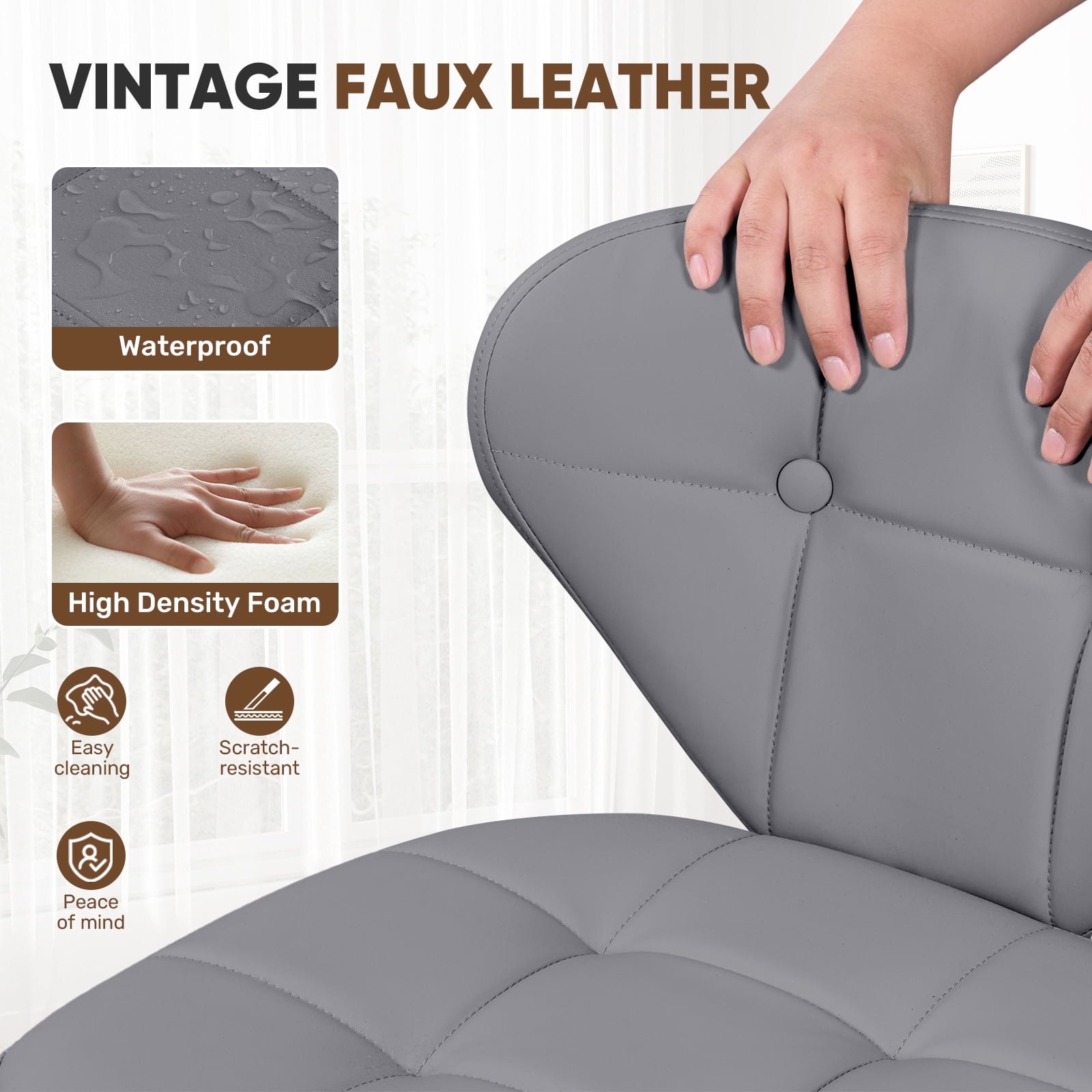 Hawsaiy Vintage Style Leather Bar Stool Set of 4 with Button-Tufted Design,Dark Gray