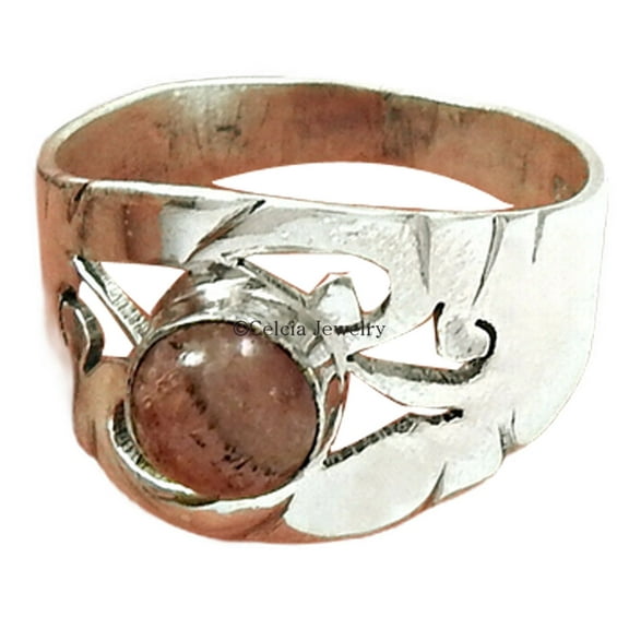 Genuine Rhodochrosite Gemstone Band Ring, Natural 925 Sterling Silver Wedding Ring, Proposal Ring, Promise Ring, Unique Couples Gifts, Bridesmaid Gifts, Mothers Day Gifts (rhodochrosite, 7)