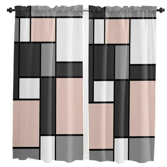 Geometric Figures Blush Pink Abstract Curtain Home Decoration Living Room Short Curtains Window Treatments For Kitchen Bedroom