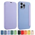 thumbnail image 2 of Funda de silicona líquida con tapa de cuero para iPhone 16 Pro Max 14 12 13 11 15 X XR XS Plus SE2022 Funda protectora de lentes con tapa tipo libro, 2 of 5