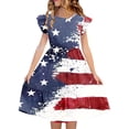 thumbnail image 2 of Girls 4th of July Dress Patriotic American Flag Print A-Line Midi Dress Red White Blue Ruffled Sleeve Tiered Skirt Elastic Waist Kids Summer Outfit,Size 9-10 T, 2 of 8