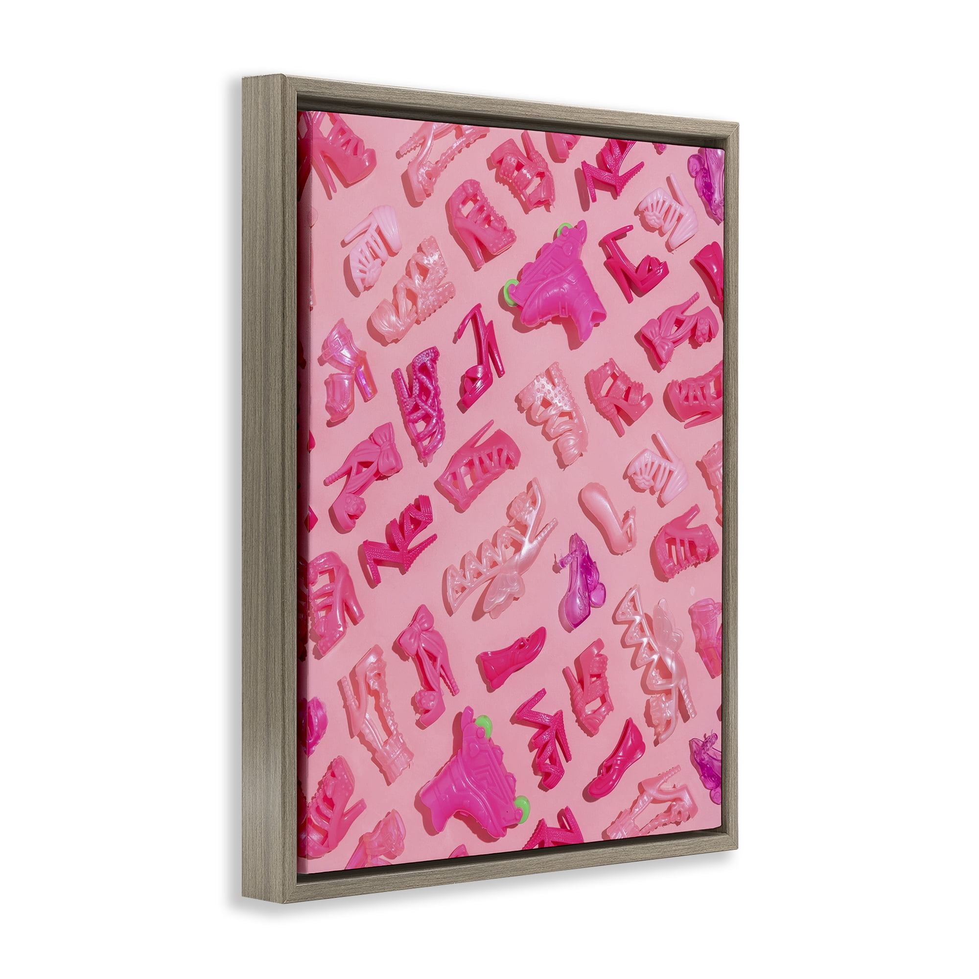 Stupell Industries Tiny Doll Shoes Pink Brown Framed Floater Canvas Wall Art, design by LISH Creative
