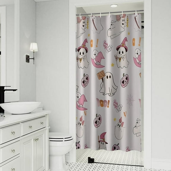 Pink Halloween Ghosts Shower Curtain 36"x72" ,Bathroom Decorative Shower Curtains Set with 12 Hooks,Modern Waterproof Washable Shower Curtain