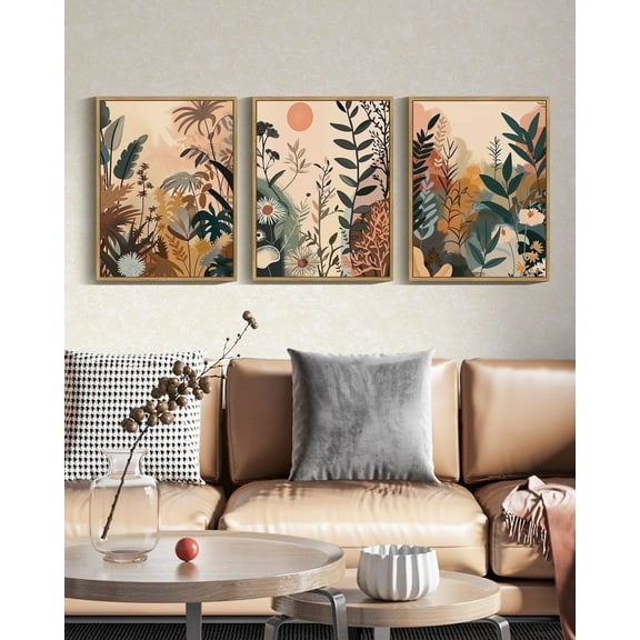 Colorful Flower Wall Decor 11x14in Natural Framed Bohemain Watercolor Floral Wall Hanging Decor Botanical Pictures Framed Canvas Wall Art