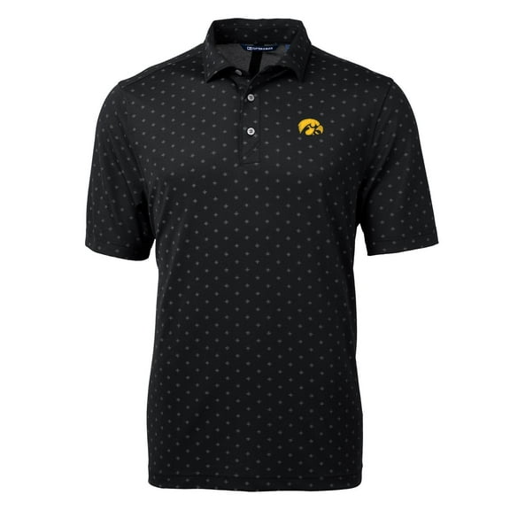 Men's Cutter & Buck Black Iowa Hawkeyes Virtue Eco Pique Tile Print Polo
