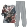 thumbnail image 1 of CHOK Ensembles en Lin pour Femmes Imprimé Floral Vintage Été Manches Mi-Longues Bouton Col Rond T-Shirt Graphique avec Pantalon Long Ensemble Deux Pièces Détente Jaune L, 1 of 2