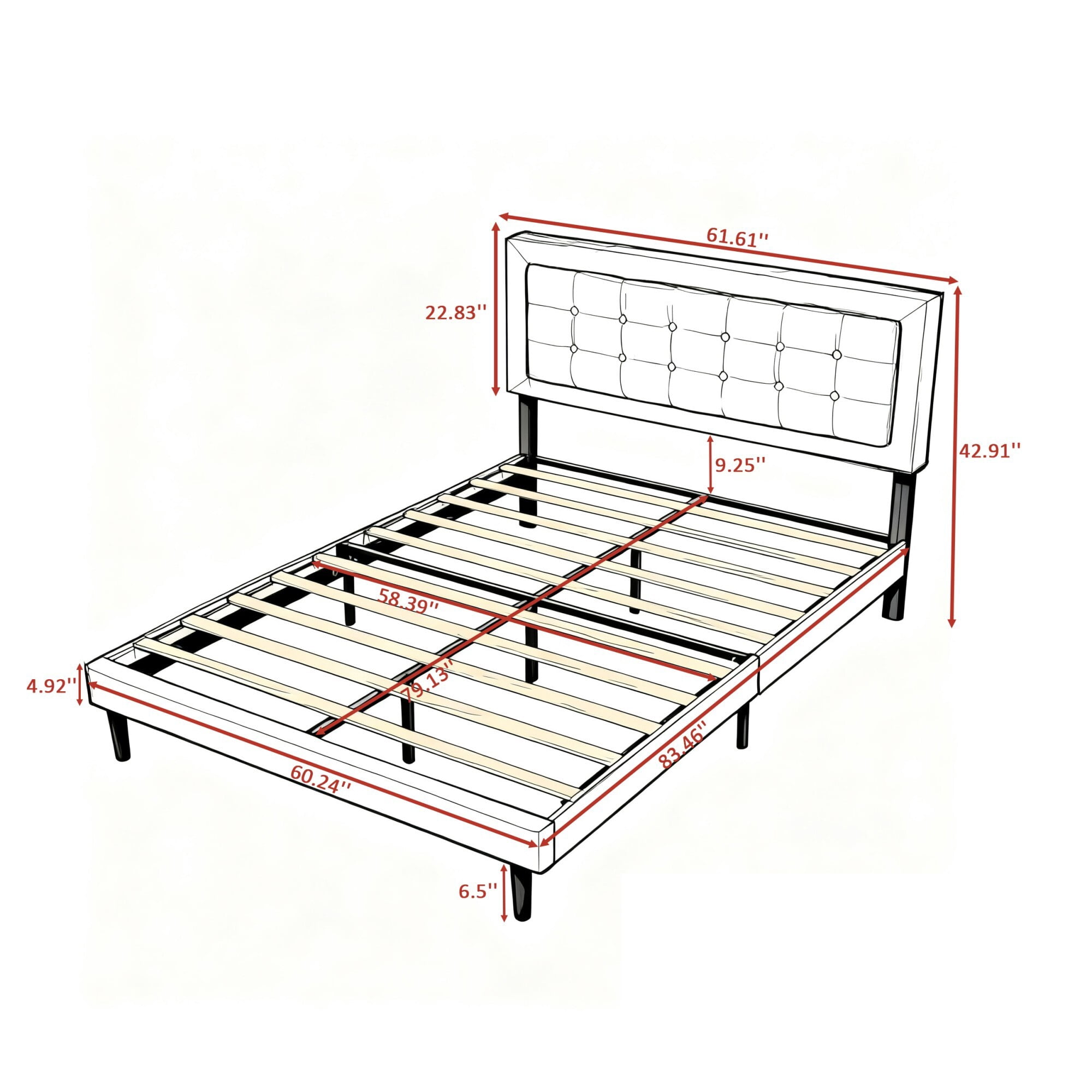 AENKYO Modern Queen Size Upholstered Platform Bed Frame with Linen Fabric Headboard, No Box Spring Needed, Light Gray