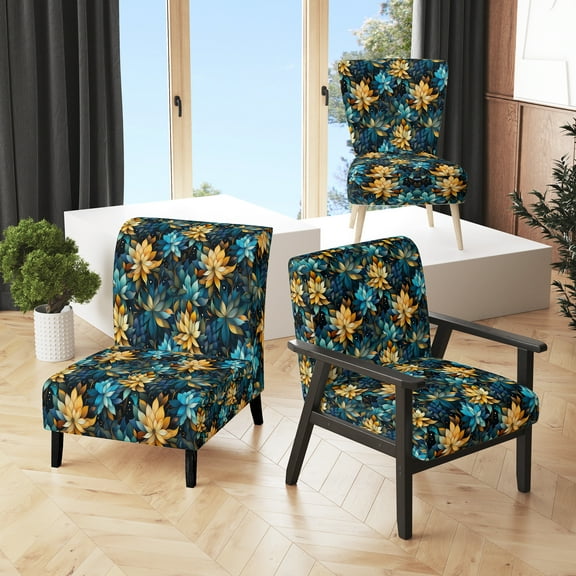 Designart "Nature'S Serenity Meditation I" Blue Floral Upholstered Accent Chair - Cottage Arm Chair For Living Room