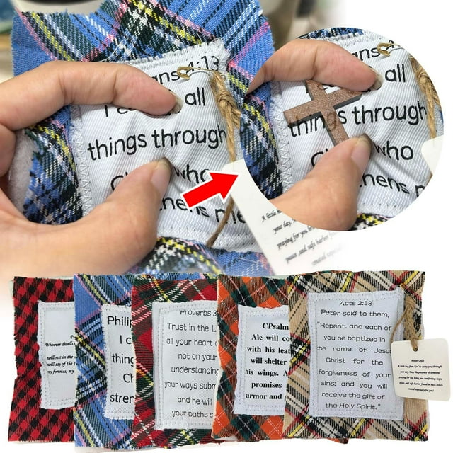 TopLLC Pocket Prayer Quilt, Prayer Quilt with Cross Inside, 3.9"x4.7" Handmade Sew Individually Colorful Quilts with Symbolism Poems and Tag, Mini Scripture Quilts Christian Gifts for Friend Family
