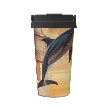 

KLL Sailing Dancing Dolphin Pattern Stainless Steel Vacuum Insulated Tumbler - Carry Insulated Coffee Mug - Reusable Insulated Cold Brew Iced Coffee Cup Thermos