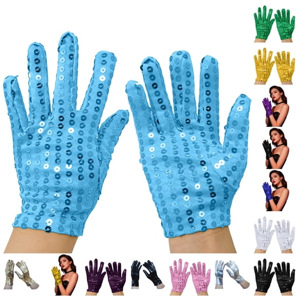 Adults Sequin Dance Gloves for Womens Blue Wedding Bridal Prom Tea Party Halloween 1920s Flapper Accessories