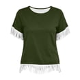 thumbnail image 6 of Women's Vintage Fringed Patchwork Round-Neck Short-Sleeve Blouse for Spring Summer, 6 of 8