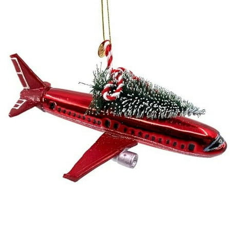 Glass Airplane Ornament – Blown Glass Jet Plane Christmas Ornament Holiday Decoration