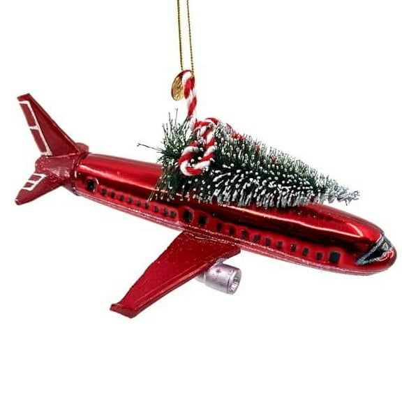 Glass Airplane Ornament – Blown Glass Jet Plane Christmas Ornament Holiday Decoration