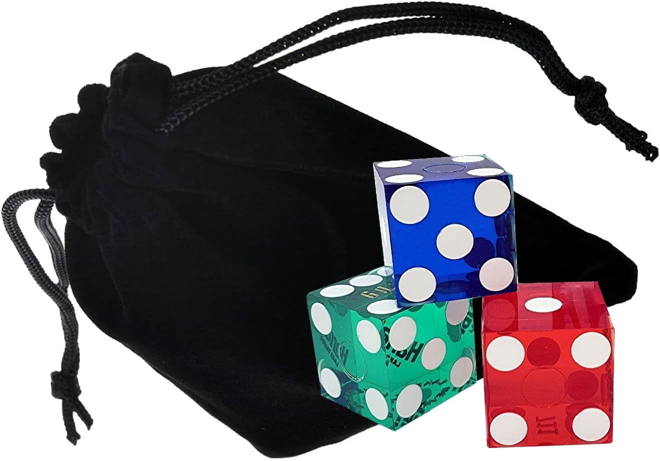 Cyber-Deals Random Assortment Lot of (6) Genuine Las Vegas Casino 19mm Dice Multi-Colors Polished Finish with Storage Pouch