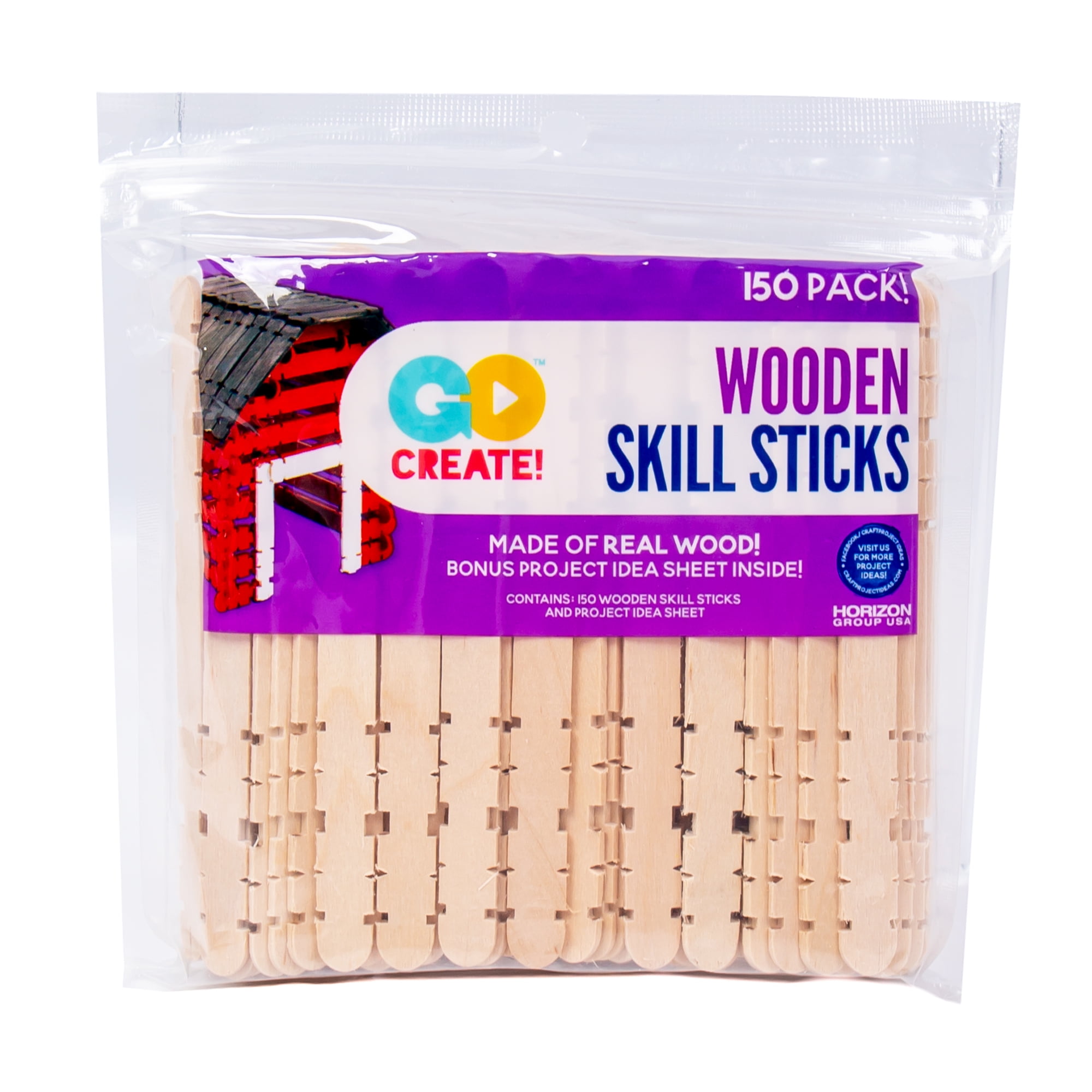 Go Create Wooden Skill Sticks, 150-Pack Notched Wood Craft Sticks