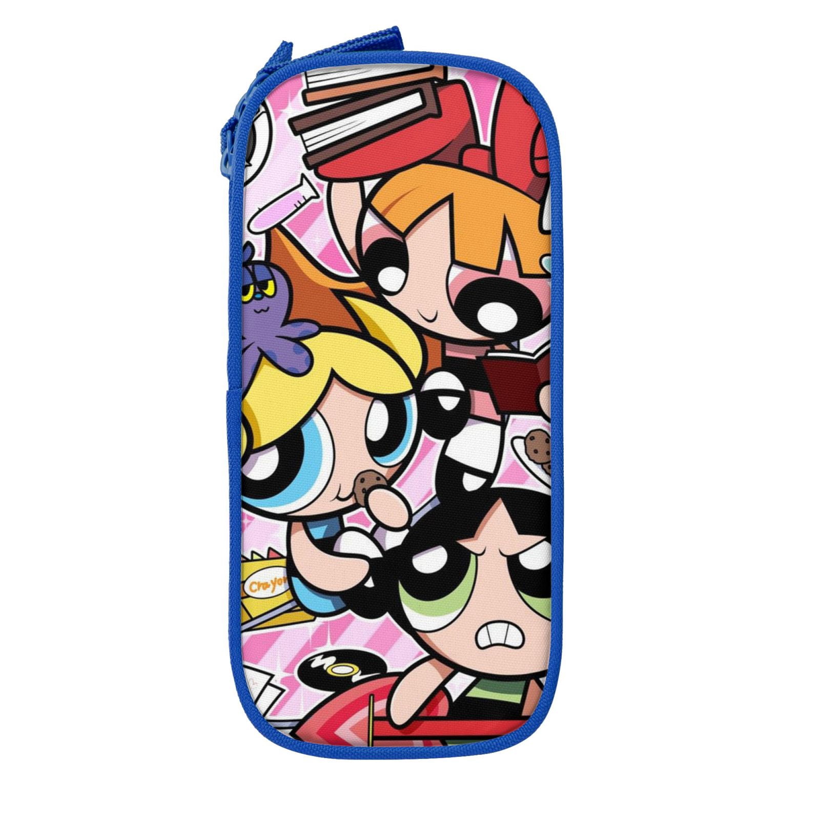 The Powerpuff Gi-rls Pencil Case Large Capacity Pencil Pouch Pen Bag Office Stationery Organizer Travel Makeup Bag Blue