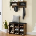 thumbnail image 6 of TROPOW Hall Tree Shoe Bench Industrial 6 in 1 Coat/Shoe Rack with 5 Hooks, 9 Storage Cubbies with Bookshelf and Small Blackboard, for Entryway, Hallway, Living Room (Brown, 31.5 inch), 6 of 7