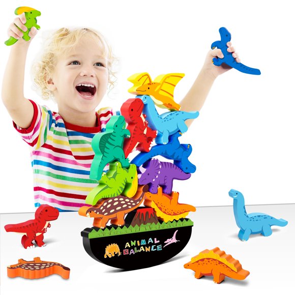 Juguetes de madera apilables con forma de dinosaurio FFTROC Montessori para niños de 2 a 4 años