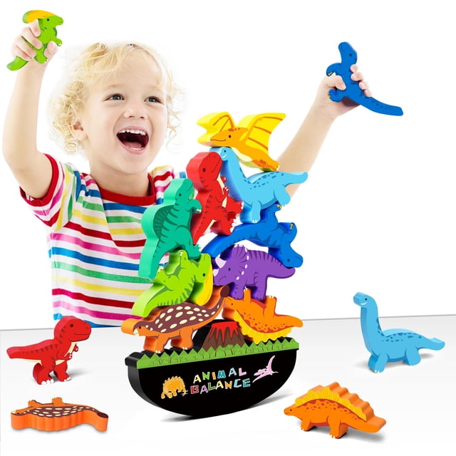 Juguetes de madera apilables con forma de dinosaurio FFTROC Montessori para niños de 2 a 4 años