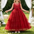 thumbnail image 2 of JUMEYU Girls Lace Embroidery Long Dress Sleeveless Flower Party Performance Evening Gown Dresses 4T 5T (Red,4-5 Years), 2 of 7