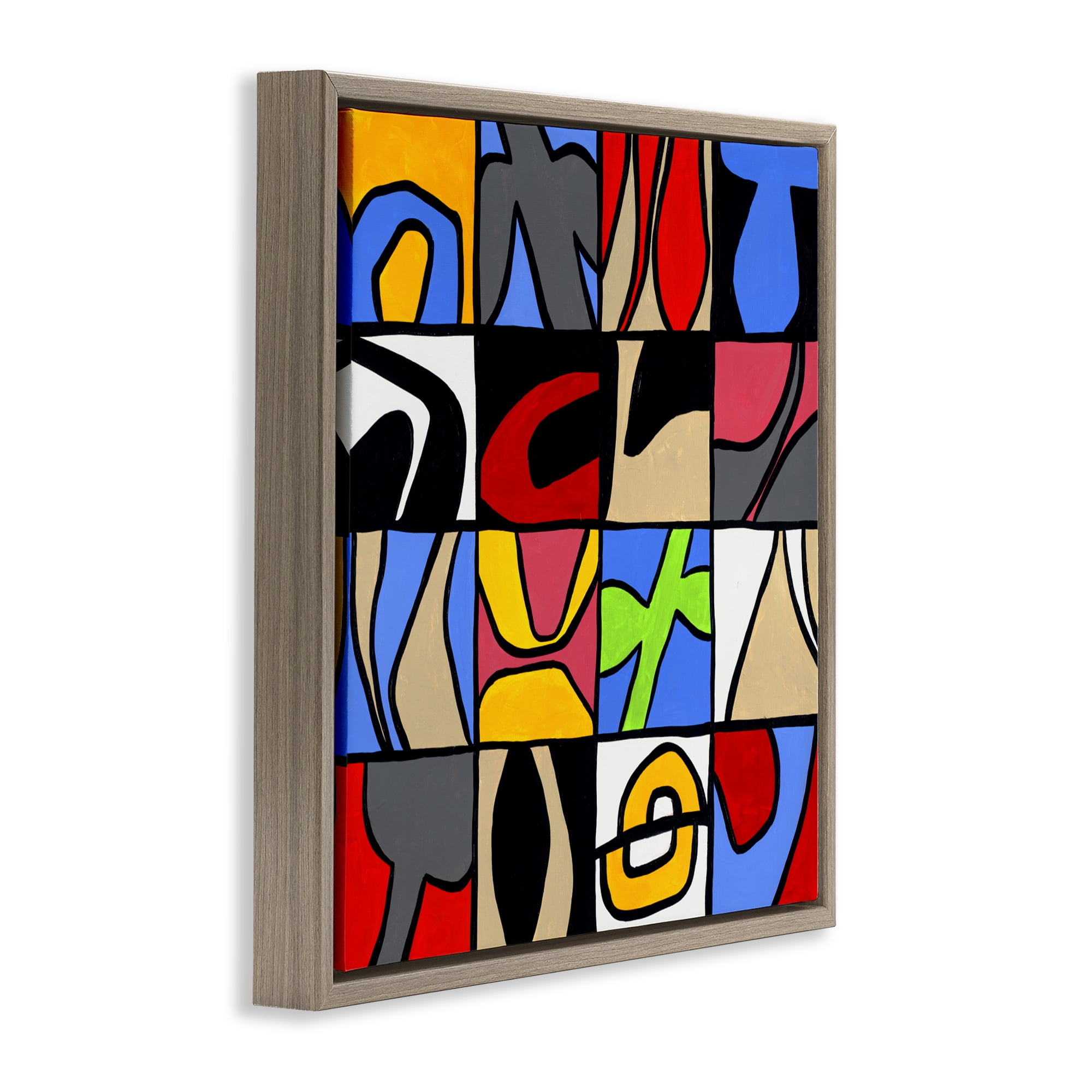 Stupell Industries Alternating Contrast Shapes Abstraction Brown Framed Floater Canvas Wall Art, design by Ruth Fromstein