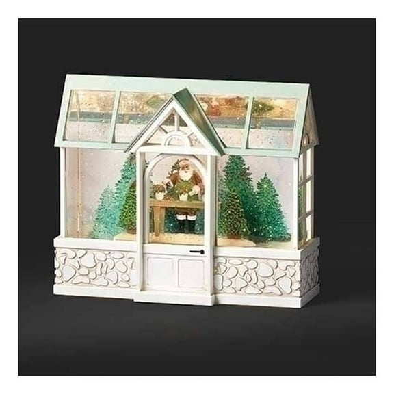 Roman LED Swirl Green House Santa, Trees and Cardinals Collectible Buildings, 7.75-inch Height, Christmas Decoration