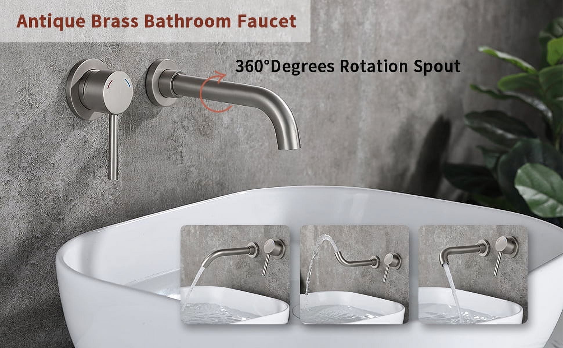 Kichae Wall Mount Faucet for Bathroom Sink or Bathtub, Single Handle 2 Holes Brass Rough-in Valve Included, Brushed Nickel