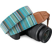 Wolven Pattern Canvas Camera Neck Shoulder Strap Belt Compatible with All DSLR/SLR/Men/Women etc, Cyan Stripe Pattern