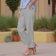 thumbnail image 3 of TANGQIOP Causal Pants for Women Solid Color Striped Straight Wide Leg Elasticized High Waisted Pocketed Button Breathable Black S, 3 of 9