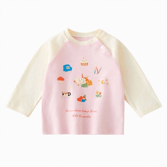 mgoYE Unisex Baby Girls Boys Infant Toddler Long Sleeve T-Shirts,Graphic Cartoon Cute Animals Print Comfort Crewneck Tee(Pink,12-18 Months)