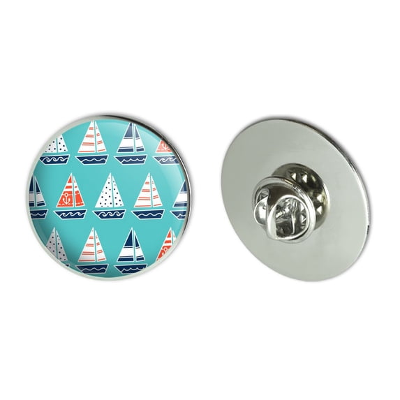 Cute Sailboats Pattern Metal 1.1" Tie Tack Hat Lapel Pin Pinback