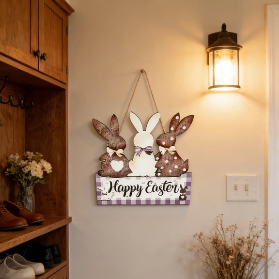 Easter Welcome Sign Easter Bunny Hanging Door Sign Decorations Wall Door Hanger for Spring Easter Party Outdoor Indoor Front Door Decor,1pc