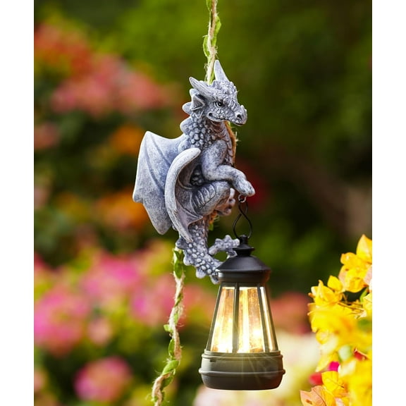 Dragon Outdoor Statues for Garden: Outside  Climbing Sculptures with Lantern Decor for Yard Art Porch Balcony - Christmas Birthday Gifts for Grandma Mom Women