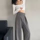 thumbnail image 4 of Pantalones anchos negros y grises de primavera y otoño para mujer, pantalones rectos de traje holgado informal con cintura alta y drapeado para invierno, 4 of 5