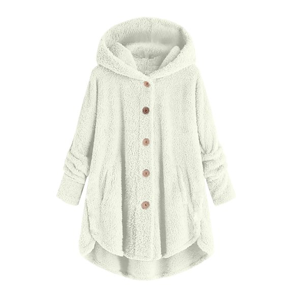 kaondbfi Long Plush Jackets for Pretty Women Plus Size Button Down Fuzzy Fleece Coat Womens Pullover Tops