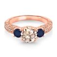 thumbnail image 2 of Gem Stone King 18K Rose Gold Plated Silver Peach Morganite Blue Sapphire and White Moissanite Engagement Ring for Women (1.93 Cttw, Gemstone October Birthstone, Round 7MM and 4MM, Size 8), 2 of 3
