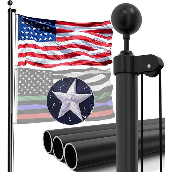16FT Heavy Duty Flag Pole for Outside House – 13-Gauge Extra-Thick Aluminum Flagpole, Complete Set with USA Flag & All Hardware to Fly Two Flags – Great for Patriotic Displays & Gift Giving
