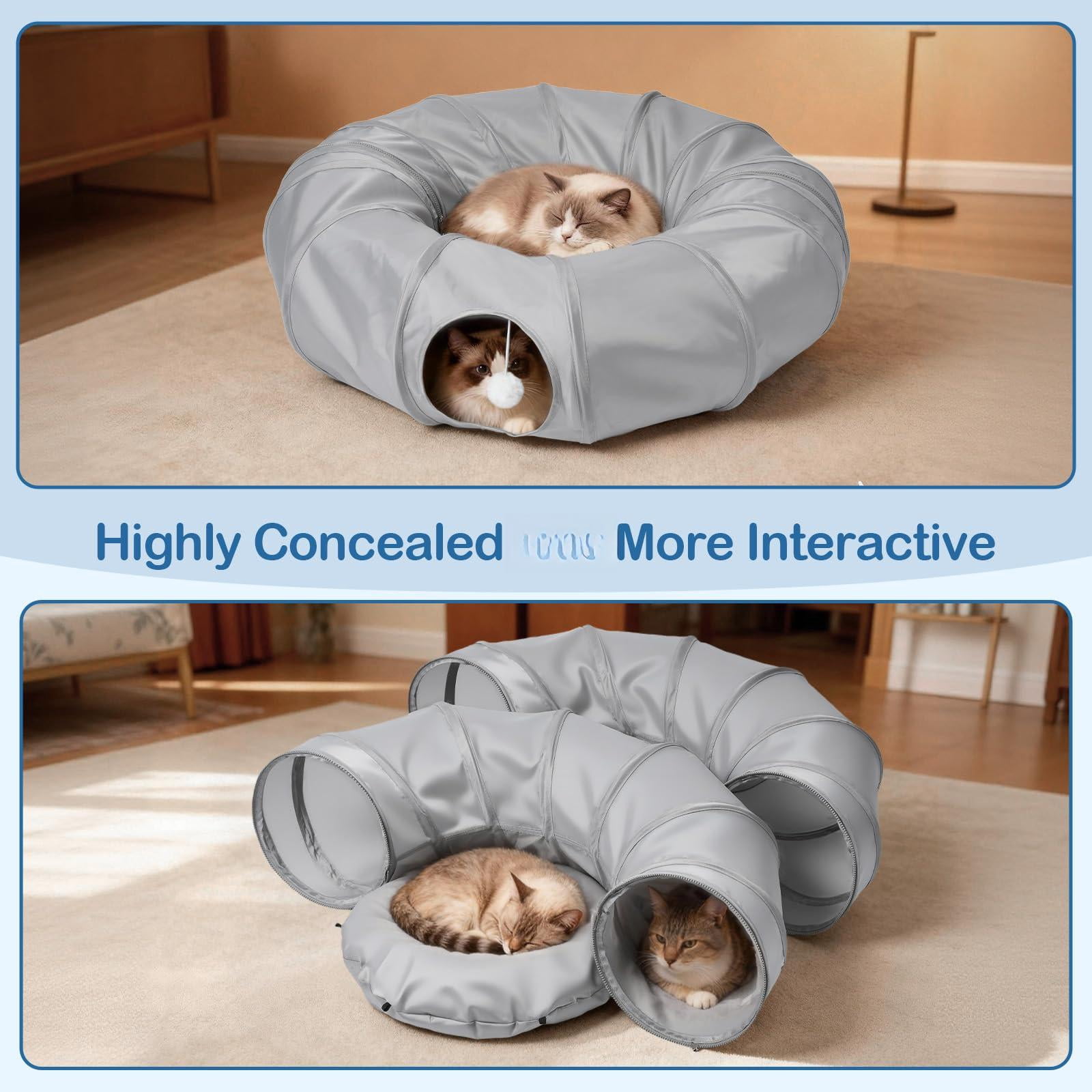 Cat Tunnel Bed With 20 Interactive Toys  3-in-1 Diy Collapsible Plush Tube Washable Mat Large Indoor Play Cave For Kittens And Small Animals