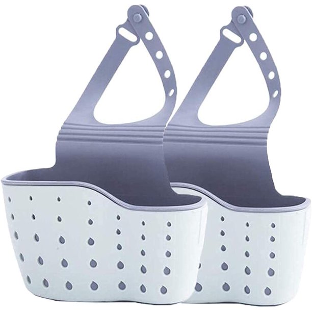 Fregadero de cocina Caddy soporte de esponja soporte de jabón de plástico de silicona colgante Correa Ajustable grifo Caddy con orificios de drenaje para secado Fokelyi WMPH-622-2