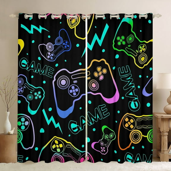 Erosebridal Black Gamepads Curtains for Living Room,Polka Dots 30%-50% Blackout Curtains Set of 2 (38x45),Video Game Curtains and Drapes (38x45),Gamer Room Decoration