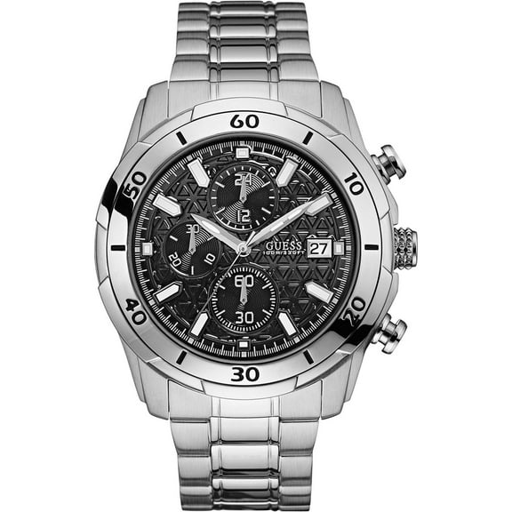 Guess Men's W0746G2, Chronograph,Black Dial,Stainless Steel Case & Bracelet,Date,Screw Crown,100m WR