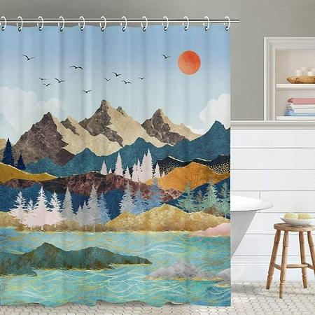 

Mountain Shower Curtain Forest Shower Curtain Starry Night Shower Curtain Hooks Night Sky Stars Cool Art Shower Curtain Moon Nature Landscape Shower Curtains for Bathroom 72W x 72H Inch