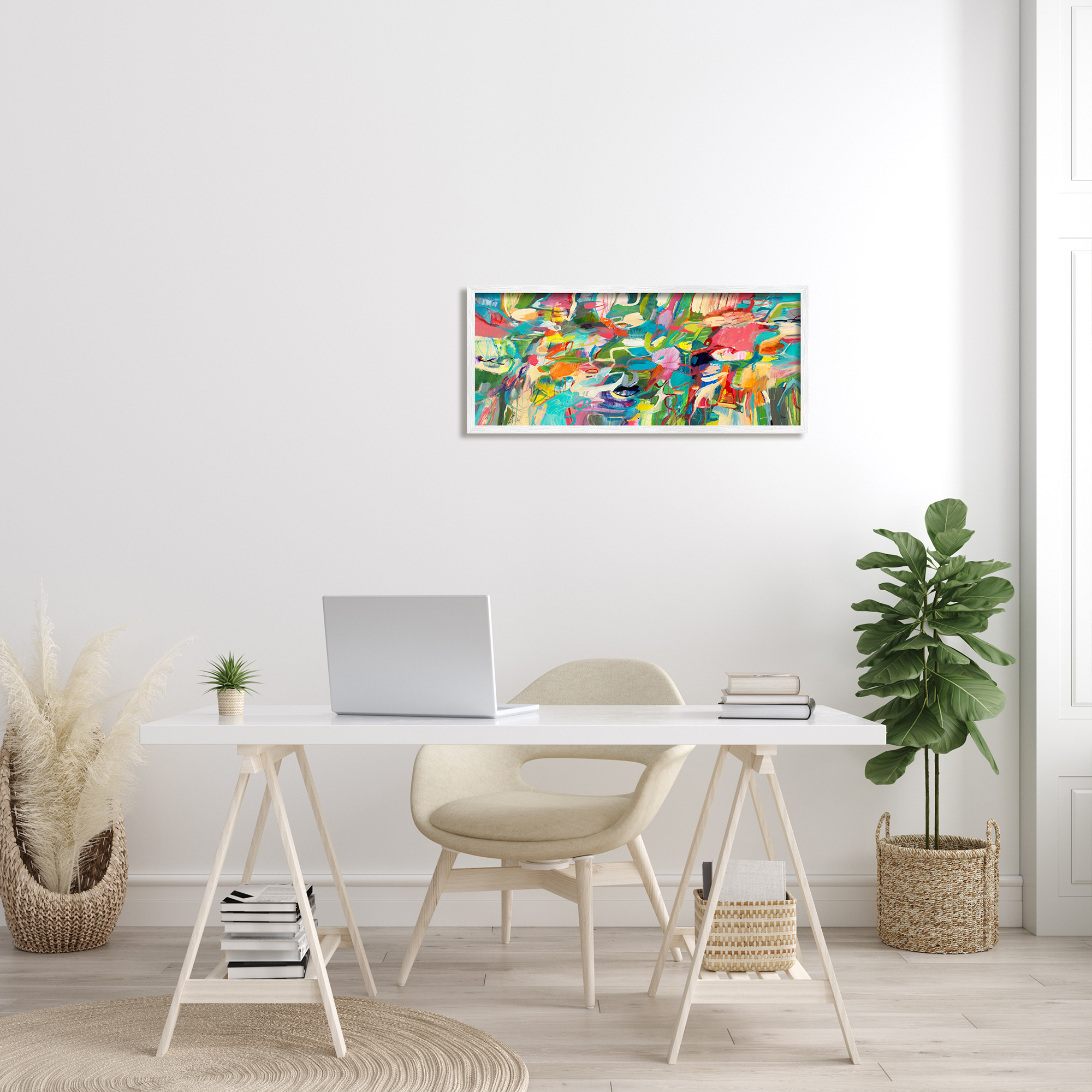 Stupell Industries Complex Playful Tone Abstraction Bright Green Pink Blue, 13 x 30, Designed by Lisa Ridgers