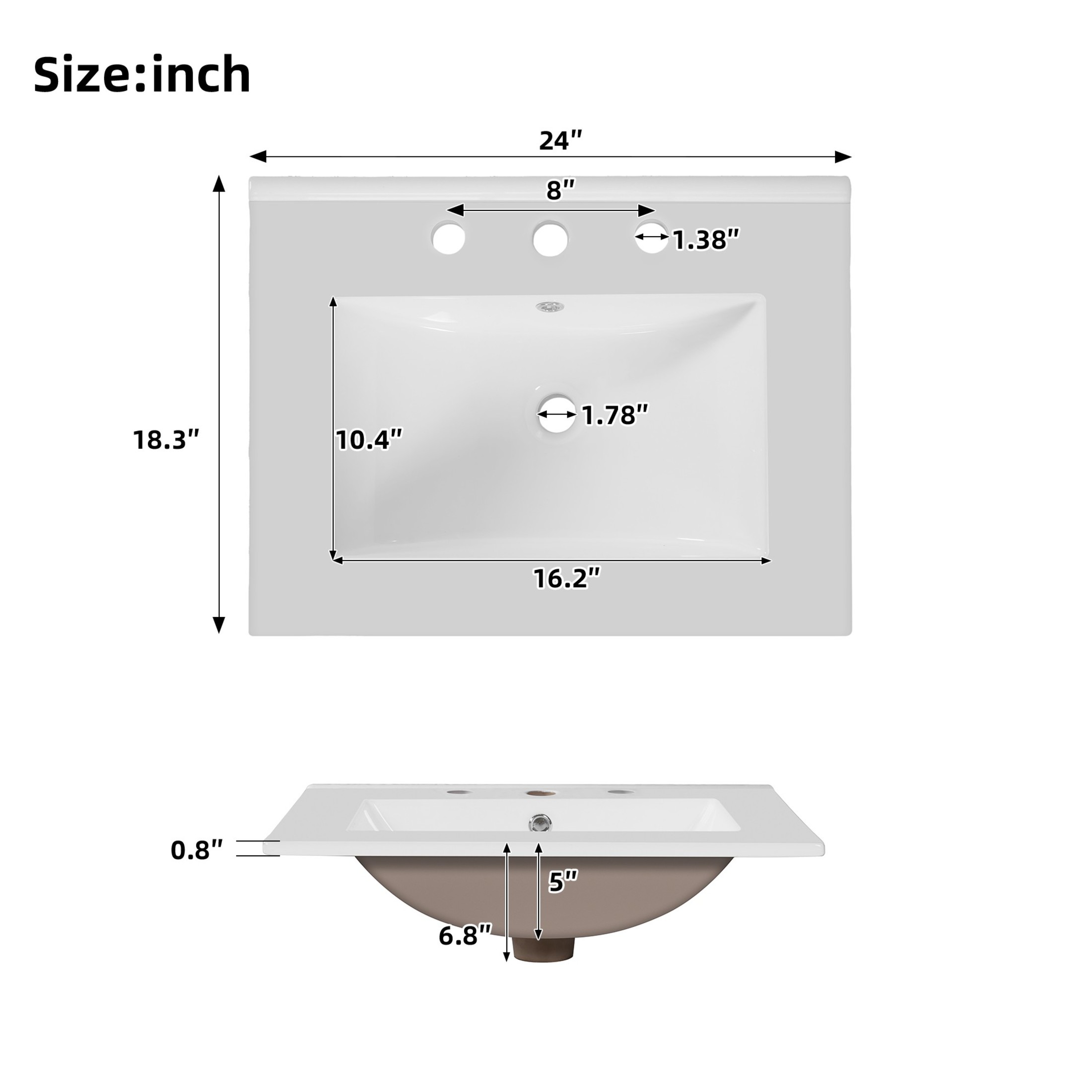 Noble House 24" Bathroom Vanity with Ceramic Sink, Flip Drawer, Soft Close Doors, Adjustable Shelf, Wood Finish