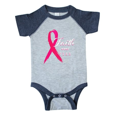 

Inktastic Faith Over Fear Breast Cancer Awareness with Pink Ribbon Gift Baby Boy or Baby Girl Bodysuit