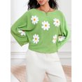 thumbnail image 5 of LMLYSoH Women Loose Knit Sweater Sweet Flower Embroidered Long Sleeve Boat Neck Pullovers Spring Fall Casual Jumpers Tops, 5 of 9