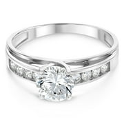 Ioka - 14K White Solid Gold 1 Ct. Round Cut Cubic Zirconia CZ Wedding Engagement Ring - Size 4.5